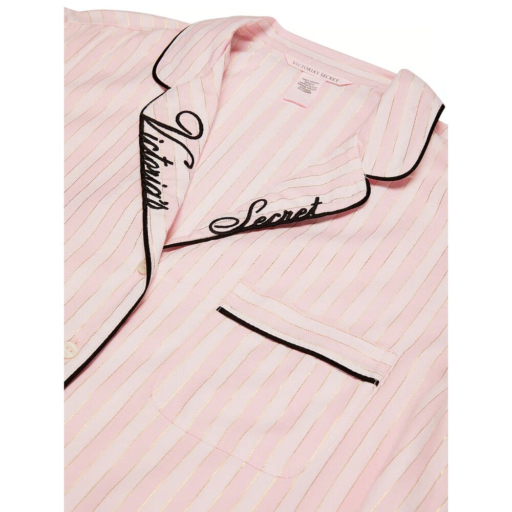 Victoria’s Secret Pink Striped Pajama Top Button Front Sleep Shirt Women’s S